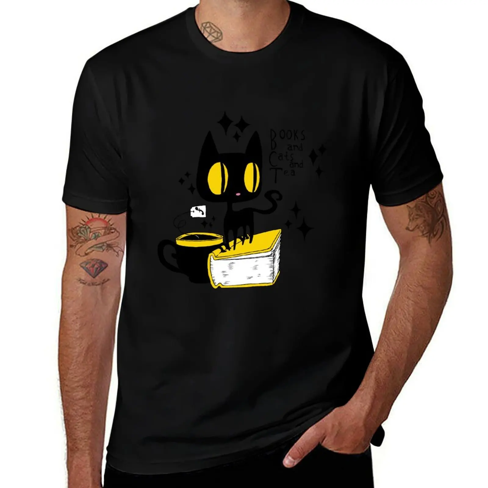 Books and Cats and Tea T-Shirt graphic t shirts for man t shirts for man slim fit T-Shirt