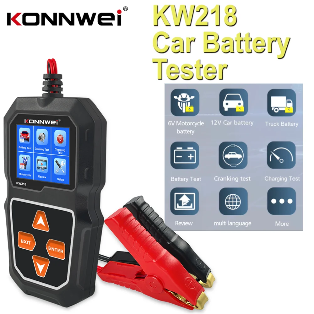 Тестер батареи KONNWEI KW218 6V 12V Автомобильный анализатор батареи мотоцикла инструмент для тестирования 2000 CCA тест на проворот коленвала зарядки pk Konnwei kw650