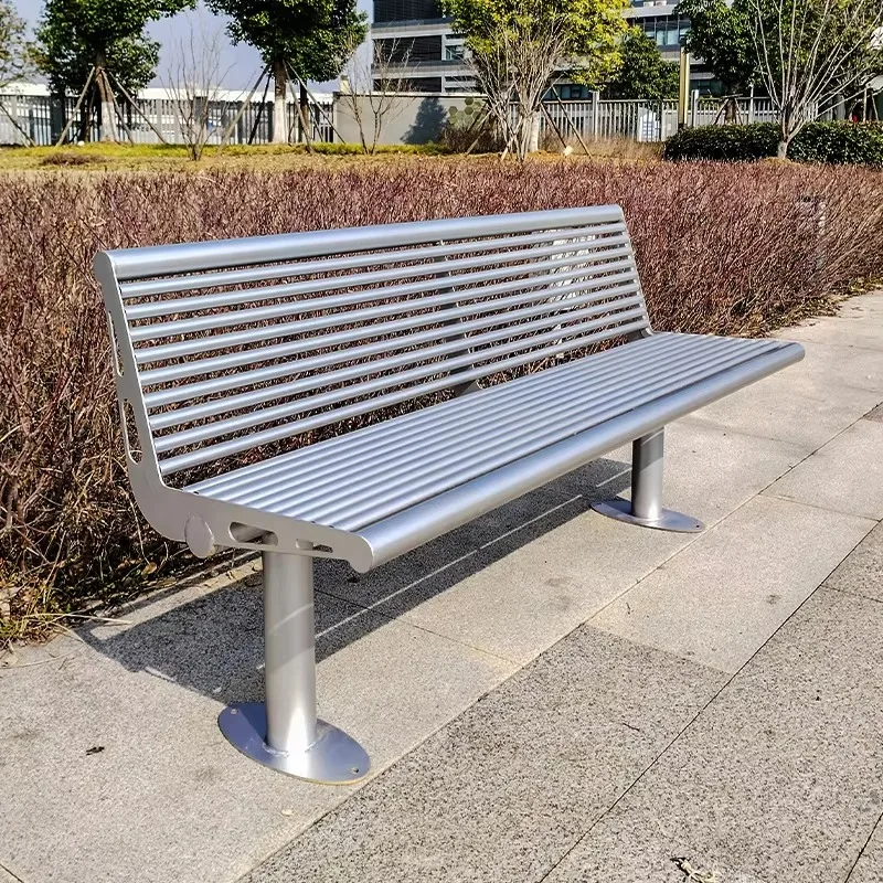 مقاعد الفناء الخارجية المصنوعة من الفولاذ المقاوم للصدأ وكراسي طويلة مع مسند ظهر لمناطق الترفيه والفناء