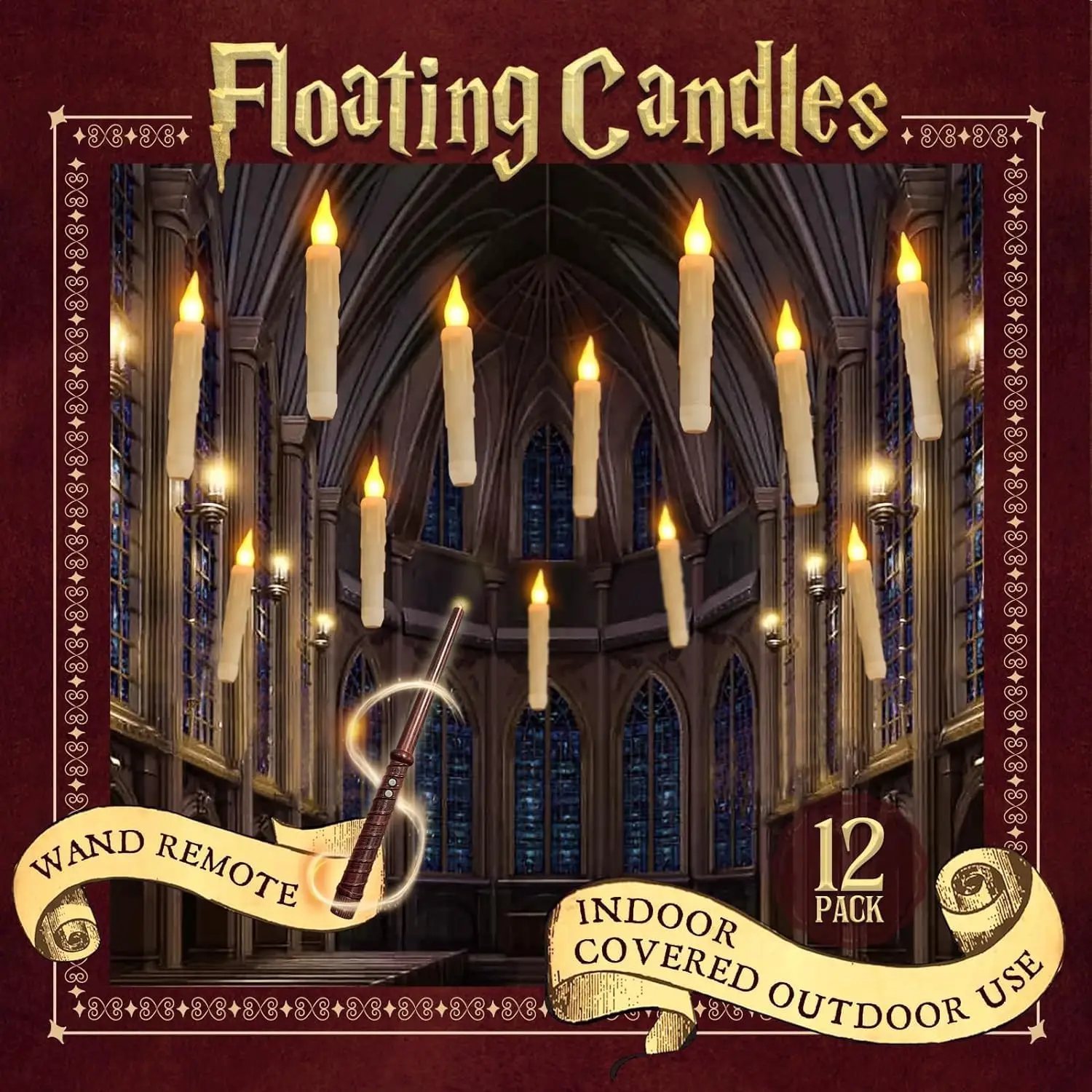 Halloween Decorations - Floating Candles with Wand - 12 Pcs Magic Flickering Warm Light Flameless Floating LED Candle Decor