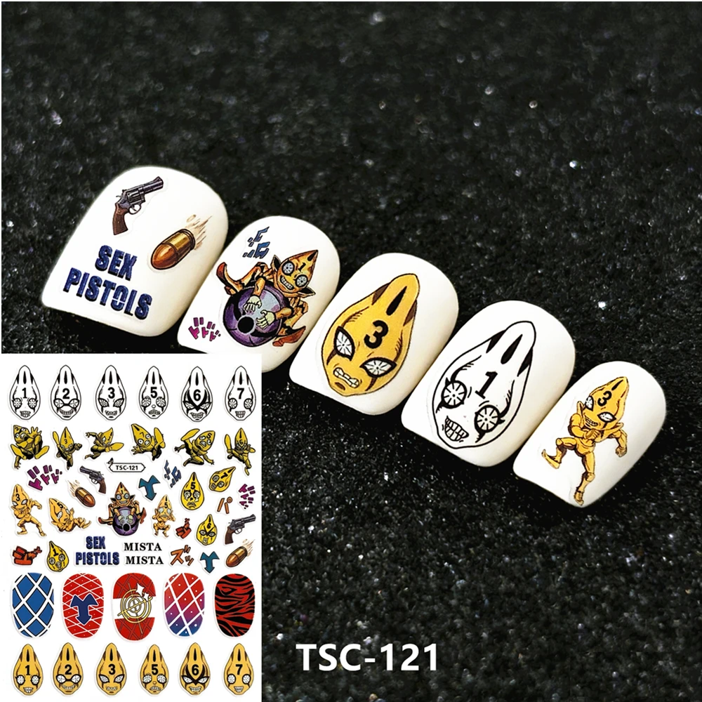 TSC-121-122 Anime-Stil 3D Rückseitig klebende, selbstklebende Nagelkunst-Nagelaufkleber-Dekorationswerkzeuge, Slider für Nagelaufkleber