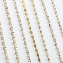 1 Yard 2x4mm Golden Base Navette Zirconia Cup Chains Glitter Zircon Rhinestone Trims For Necklace DIY Zircon Chains