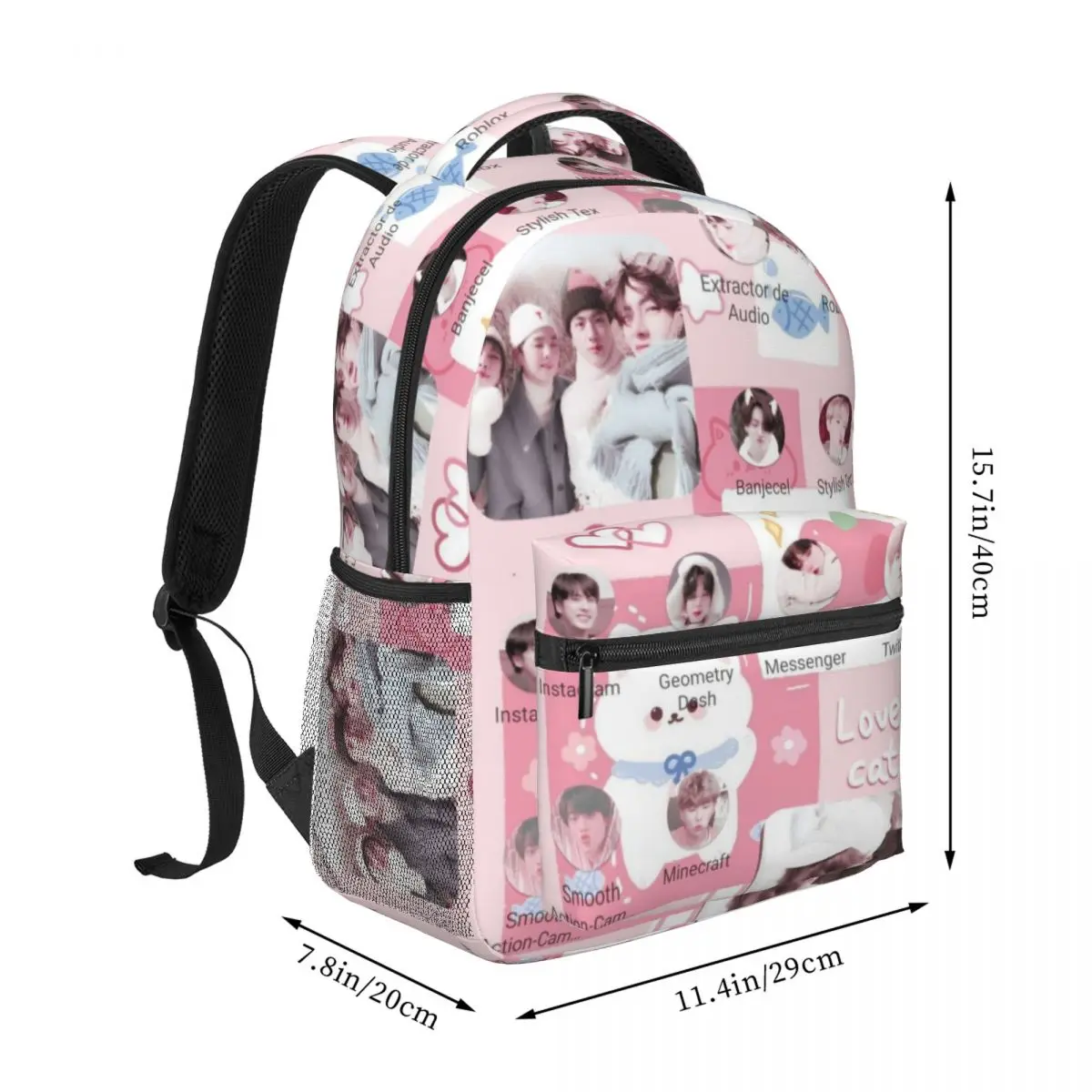 Mochila leve impressão, bolsa de escola padrão elegante, B-T-S, 17 Polegada, Novo