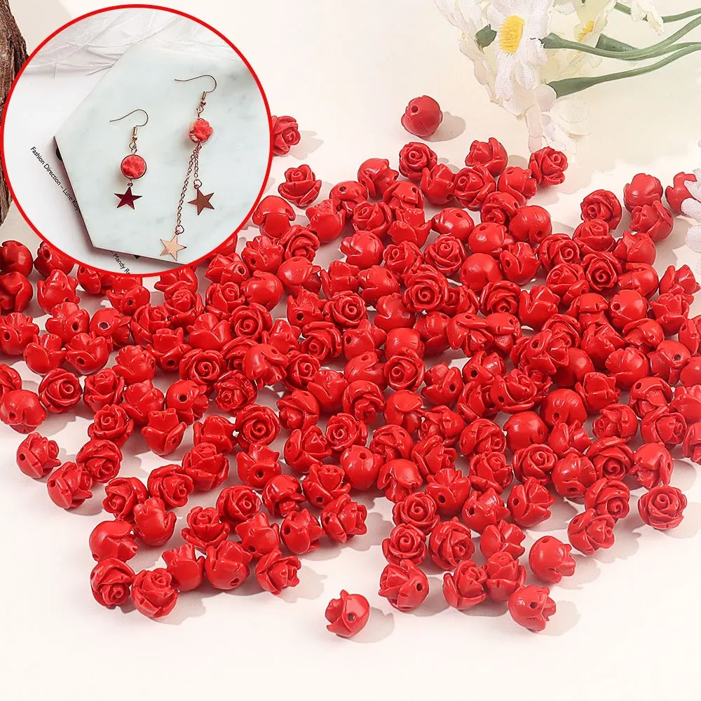 3/8/17pcs Red Resin Rose Shaped Spacer Beads, DIY Jewelry Accessories, Valentine's Day, Halloween, Thanksgiving, Christmas Gifts