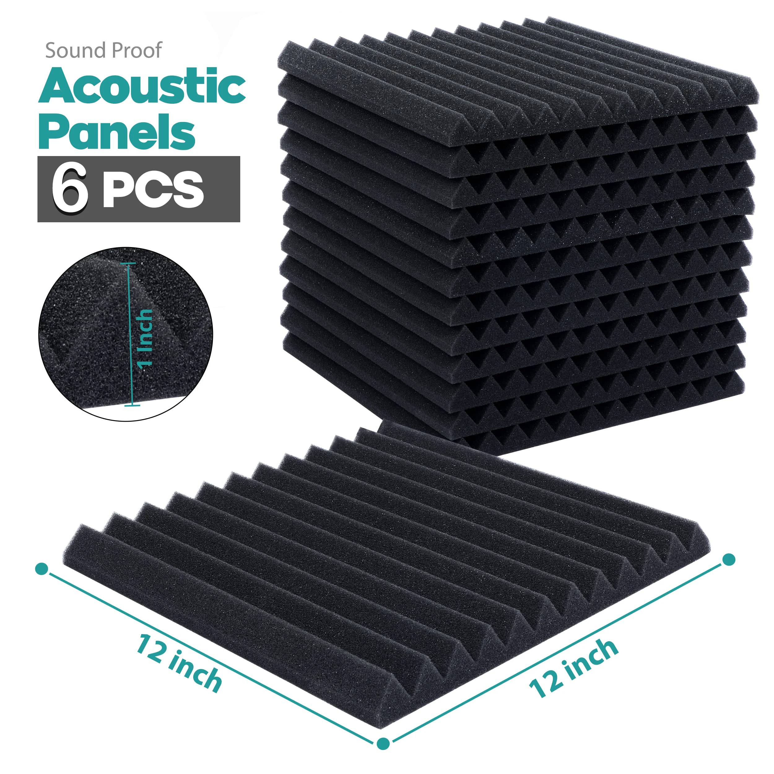 

6Pcs Acoustic Foam Panel 1"X12"X12" Studio Soundproofing Sponge Wall Sticker Sound Absorption Treatment KTV Room Sealing Strips