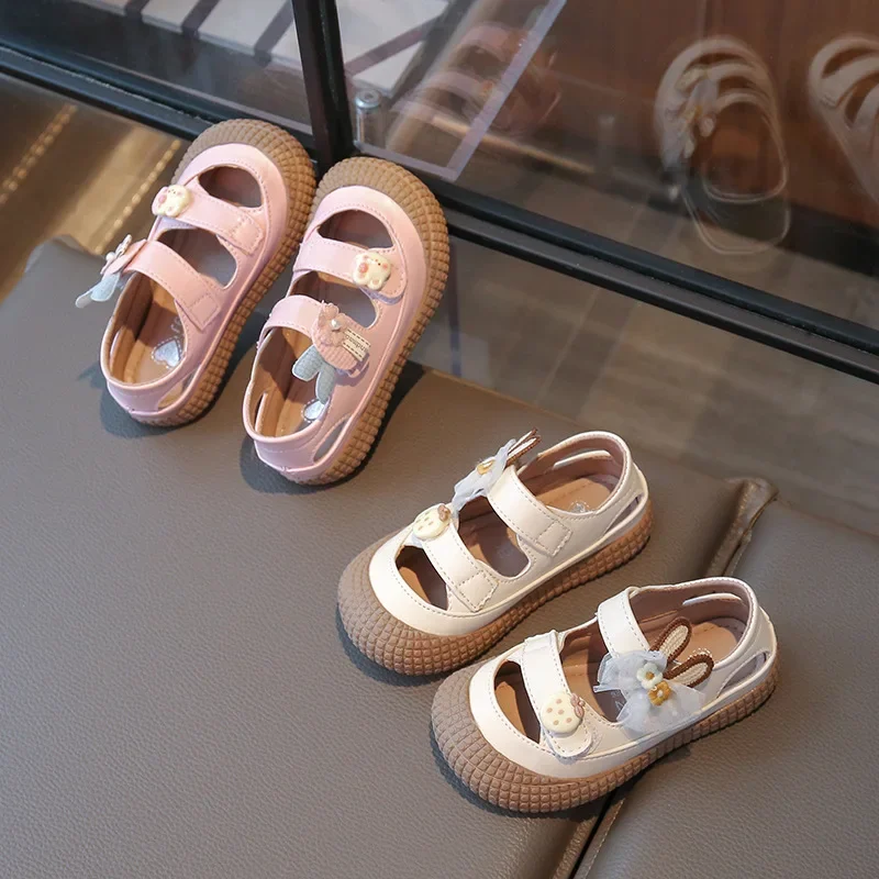 

Детские летние милые сандалии с закрытым носком и бантом, обувь принцессы для девочек, детская нескользящая обувь на плоской подошве для детского сада
