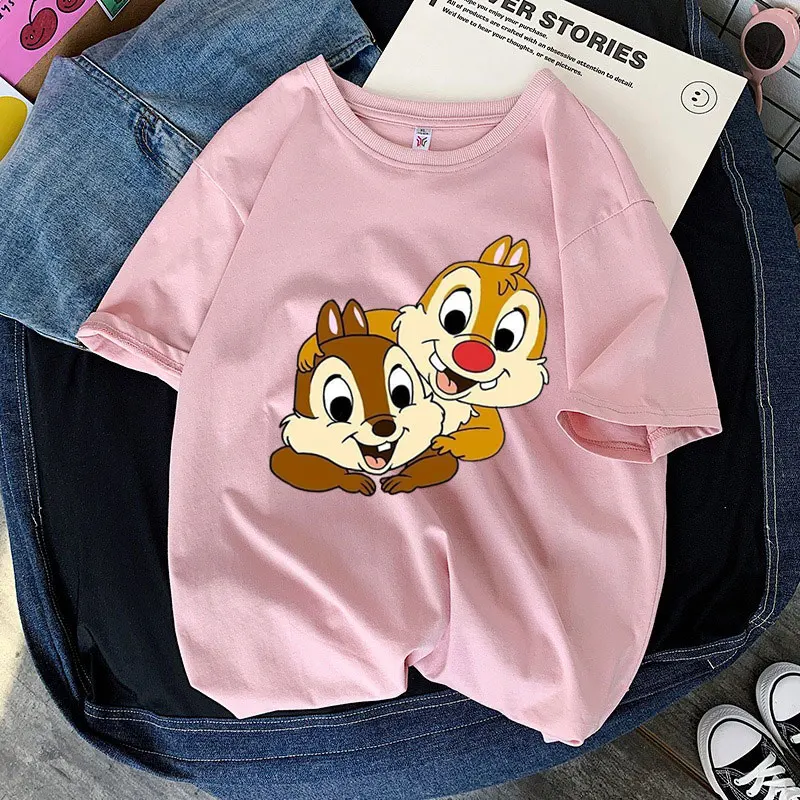 Chip \'n\' Dale Cartoon Anime Men T-shirt Summer Short Sleeve Casual Women T Shirts 2024 New Casual Couple Tee Tops Clothes