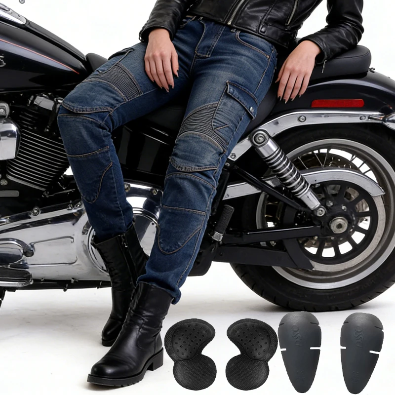 

Women Spring Autumn Motorcycle Riding Jeans Abrasion Resistant Off Road Racing Protective Pants Hi-06