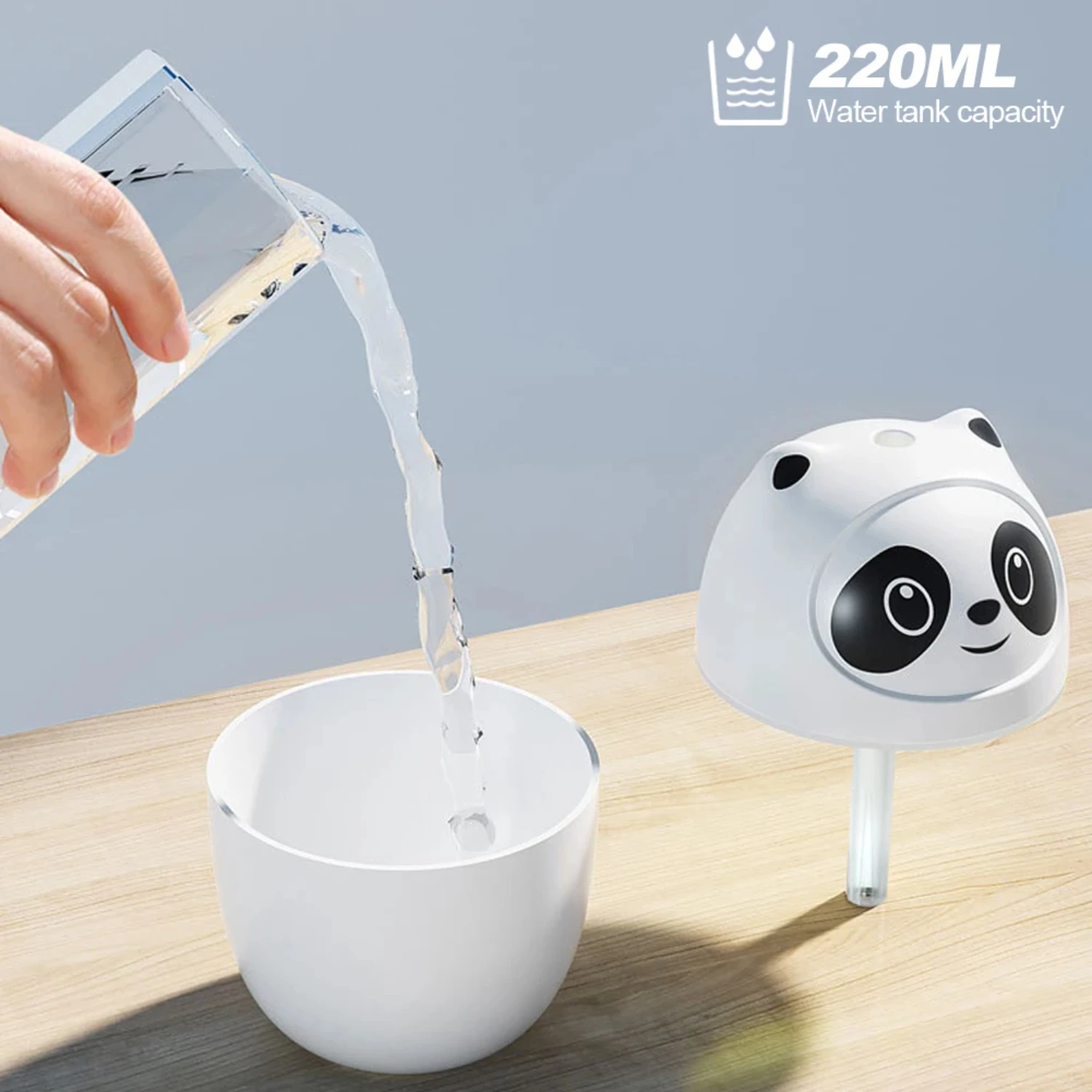 New Charming Cute Panda Air Humidifier: USB Chargeable Cool Mist Sprayer Plants Purifier with Night Light - Oil Diffuser and Hum