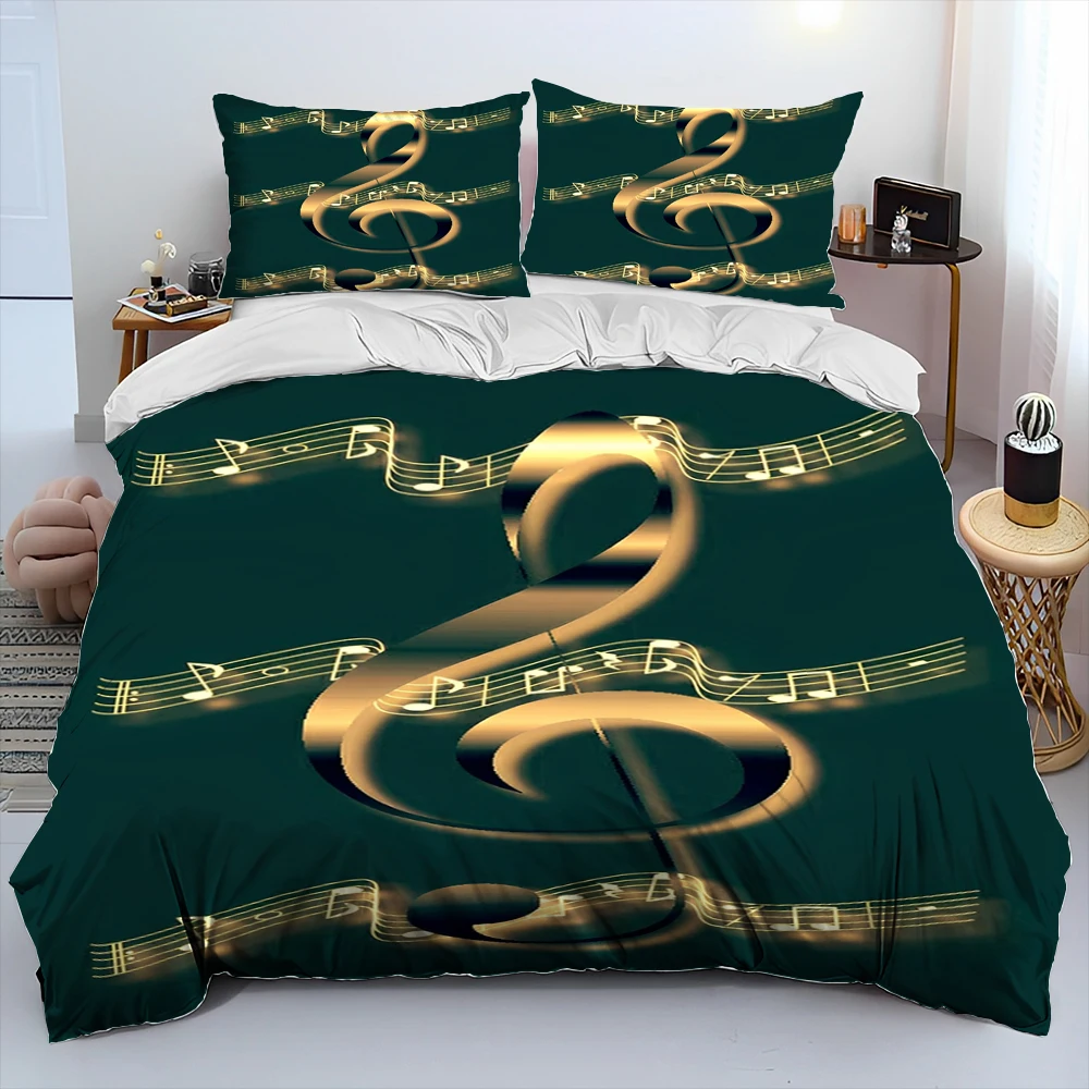 3D Creative Music Notes Art Cartoon Comforter Bedding Set,Duvet Cover Bed Set Quilt Cover Pillowcase,King Queen Size Bedding Set