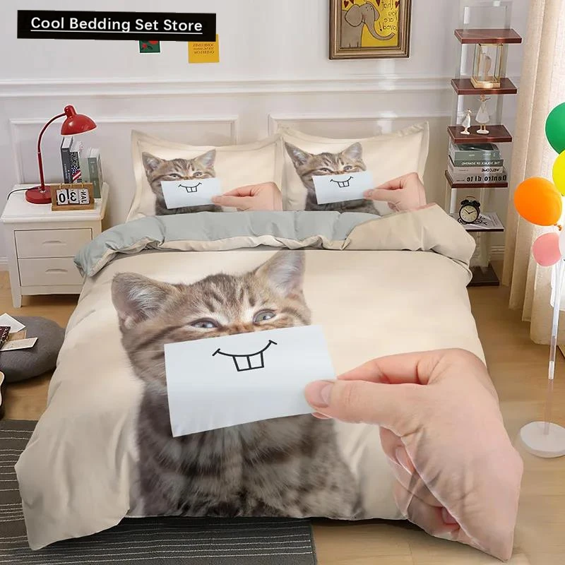 

Pet Animal Bedding Set Cute Cat Bedding for Kids Quilt Cover Pillowcase Comforter Cover Kawaii Kitty Soft Polyester Duvet Cover