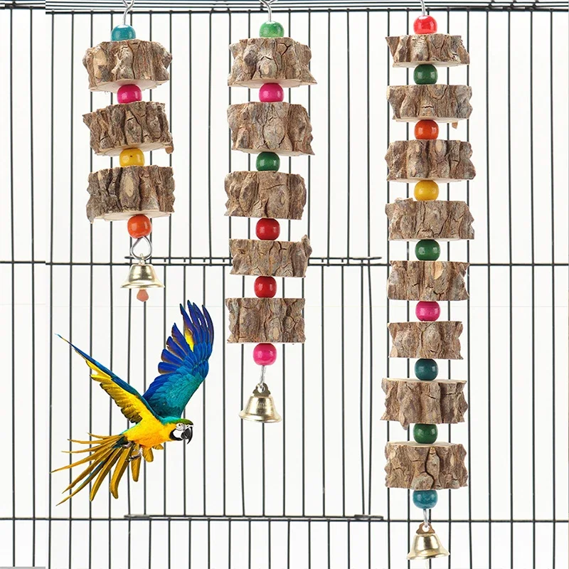 Natural Wooden Parrot Bird Toy Wood Parrot Chew Toy Chewing Cardboard Destroy Birds Toy Bird Cage Accessories Bird Supplies