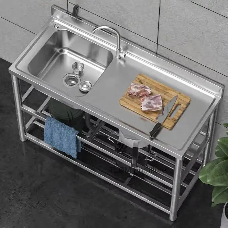 Sinks Washing Multifunction Integrated Dishwashing Kitchen Sink Commercial Thickened Outdoor Stainless Steel Sink for Restaurant