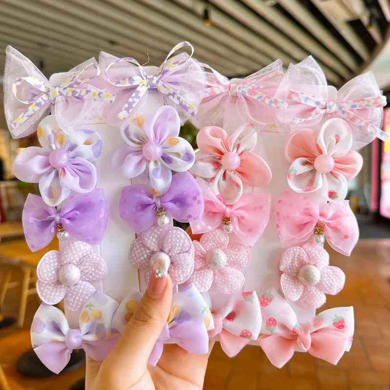 

10-piece Set Cute Duckbill Clip Baby Bow Hairpin Children's Mesh Flower Hairpin Decoration Girl Suit Cloth Does Not Hurt Hair