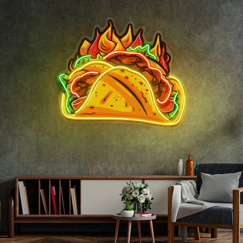 Spicy Taco Neon Sign Mexican Restaurant Decoration Neon Sign Taco Coffee Bar Kitchen Decor Tacos LED Light Street Food Led Signs