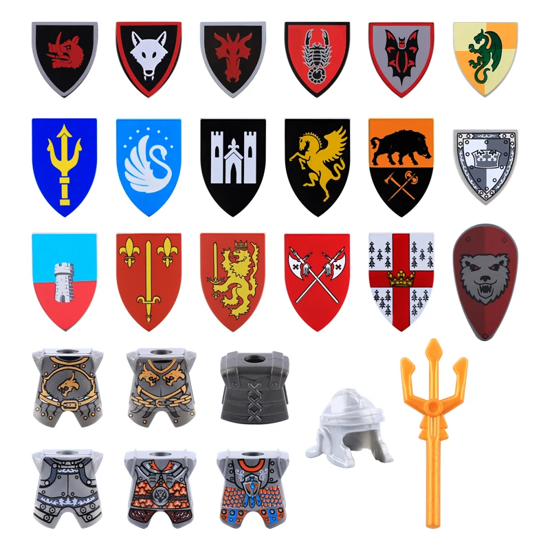 Medieval Castle Knight Soldier Figures Accessories Building Blocks Warrior King Military Weapon Shield Shoulder Armor Bricks Toy