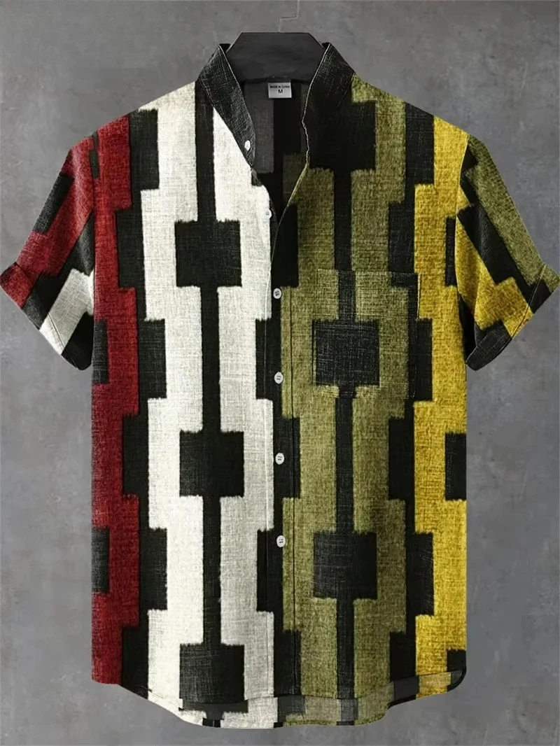 Vintage قميص رجالي ثلاثية الأبعاد قميص مطبوع الرجال عادية قصيرة الأكمام قمة عصرية الرجال التلبيب زر قميص الرجال تي شيرت البوليستر #4