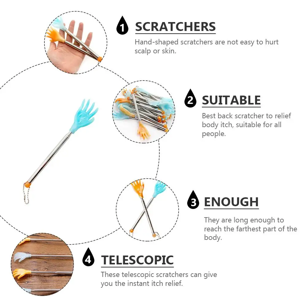 3Pcs Back Scratchers Extendable Massaging Tools Scratching Sticks Long Reach Body Itch Relief Portable PP Travel