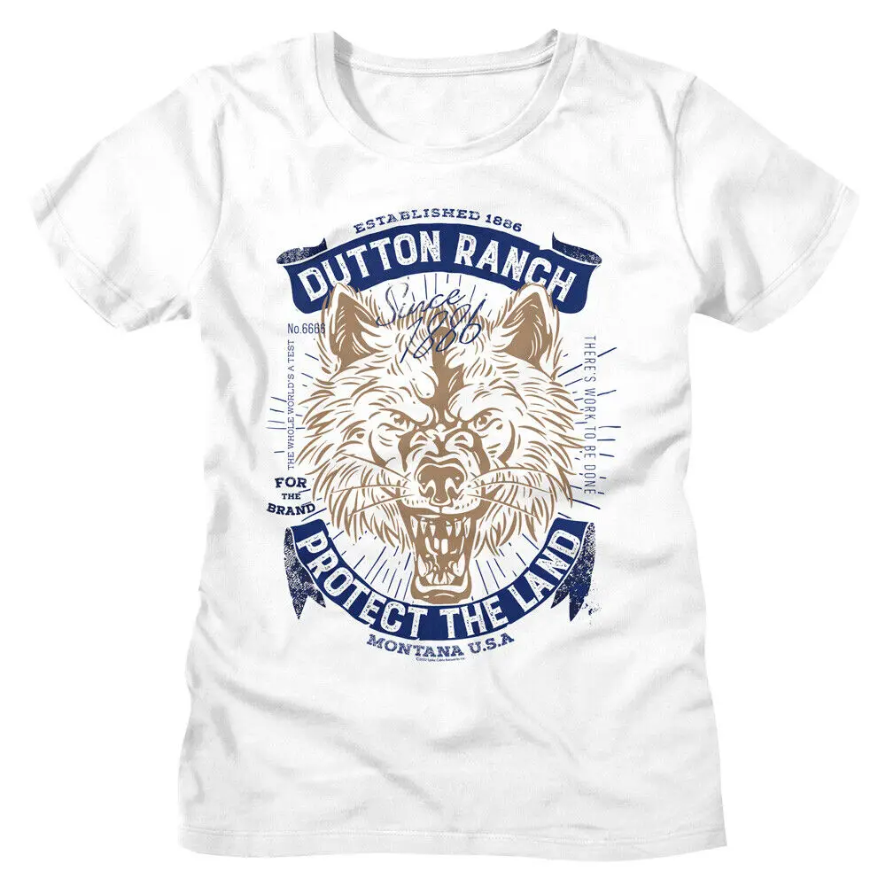 Yellowstone Dutton Ranch Protect The Land Est 1886 USA Wolf Head Women's T Shirt