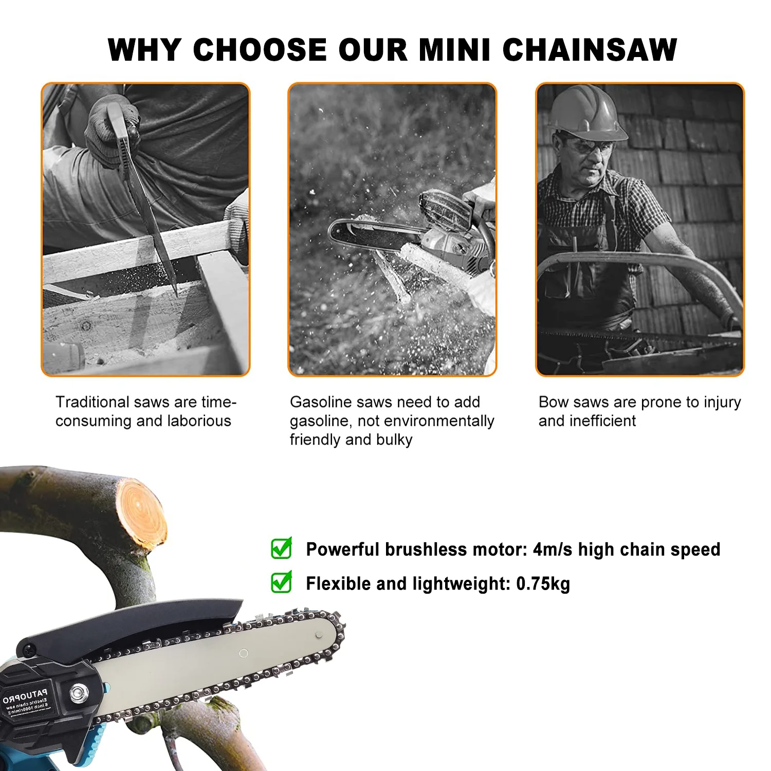 Mini Chainsaw 6 Inch Brushless Cordless Handheld Electric Saw for Wood Cutting Tree Trimming fit Makita 18v Battery(No Battery)