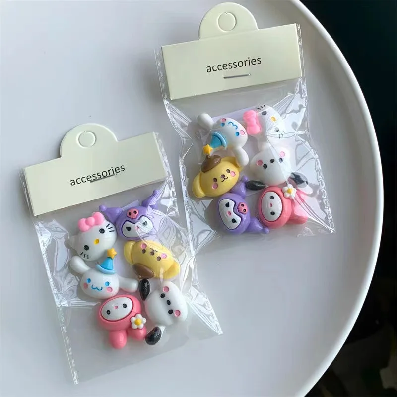 6Pcs/lots Hello Kitty Kuromi Diy 3D Mobile Phone Stickers Creative Cartoon Handmade Phone Case Resin Decorative Patches