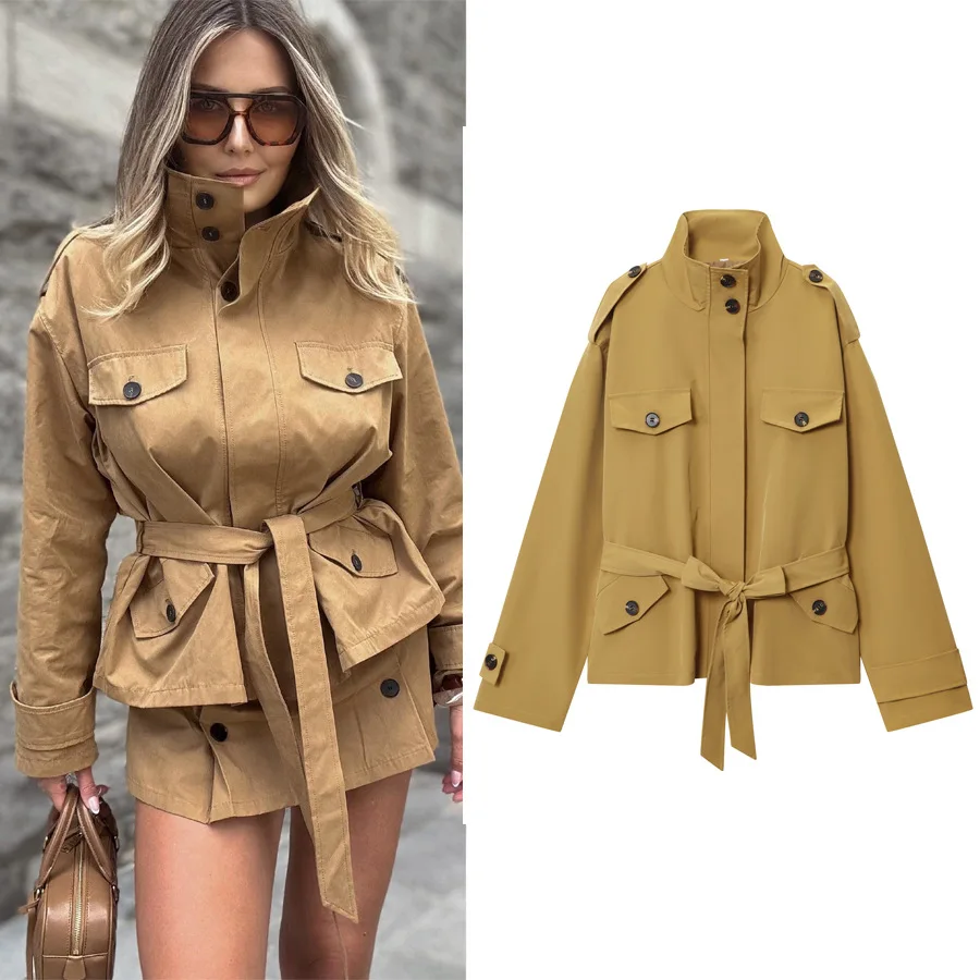 

Женская ветровка, осенний укороченный плащ, женский элегантный однотонный топ большого размера на пуговицах с длинными рукавами, шикарные пальто для поездок на работу