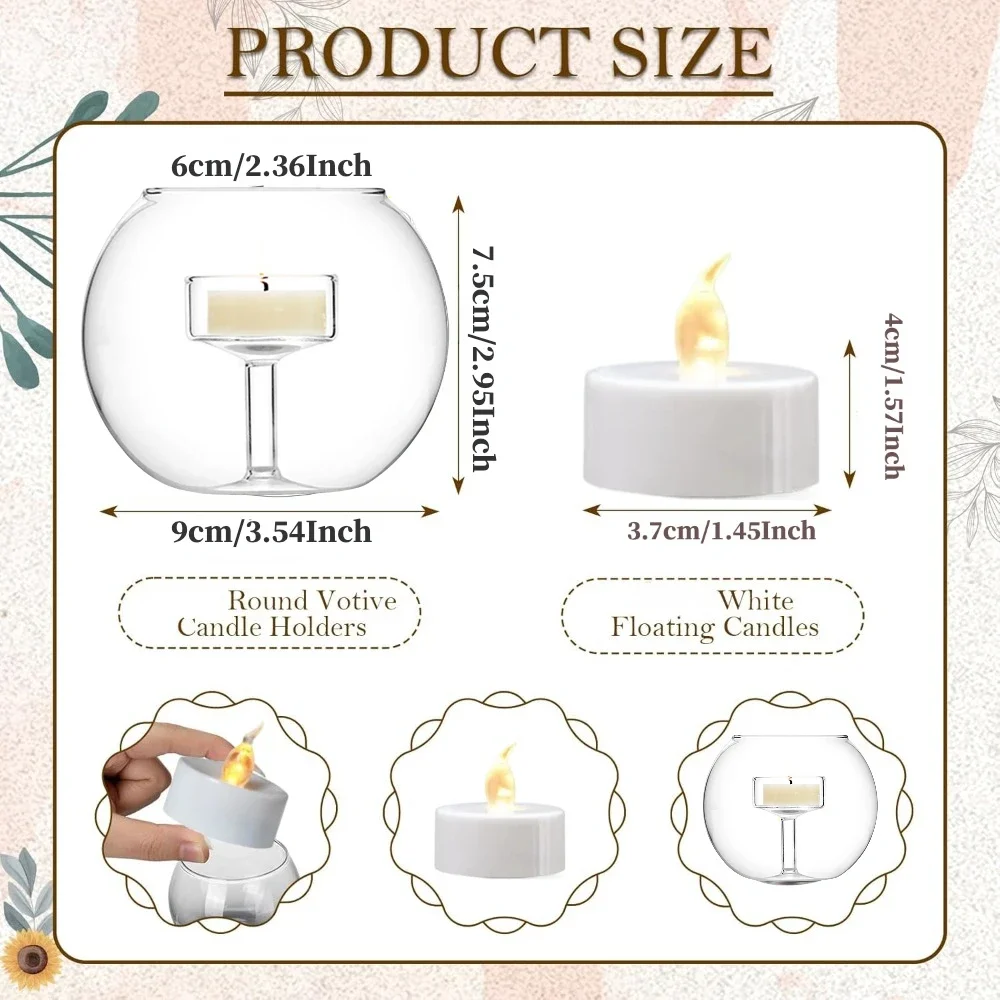 9cm Clear Round Glass Tealight Candle Holder Glass Votive Candle Holders for Wedding Party Centerpieces Decorations