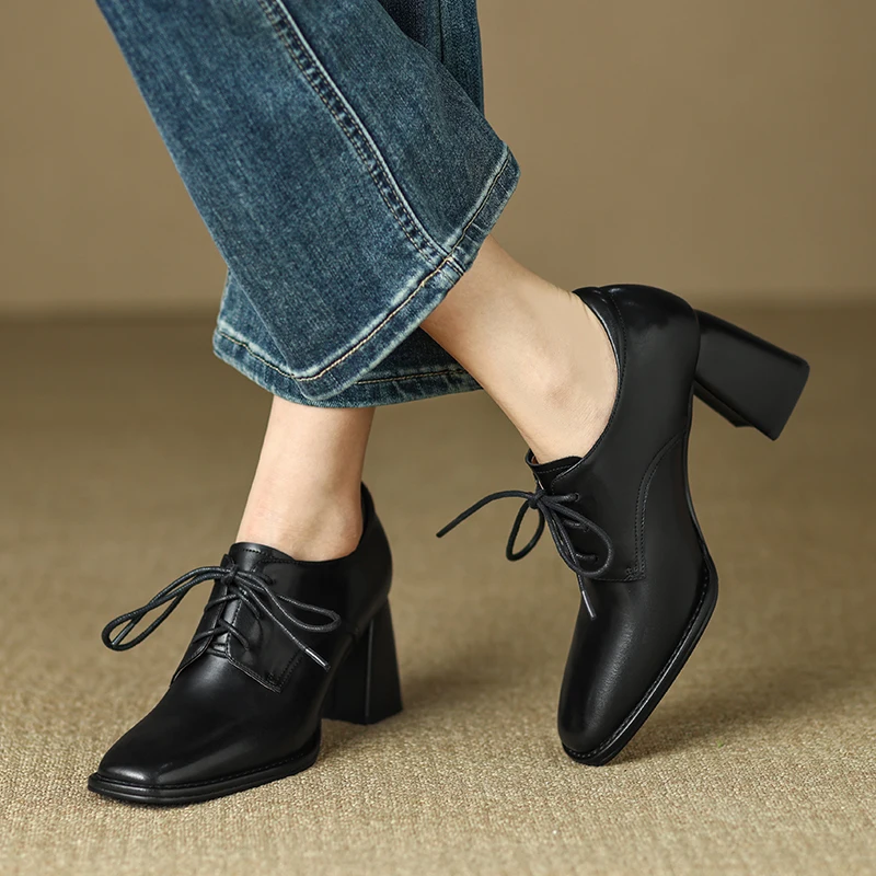 Women Pumps Shoes  Genuine Leather  Fashionable single shoe versatile and Comfortable High Quality Lagre Size High Heels  A78