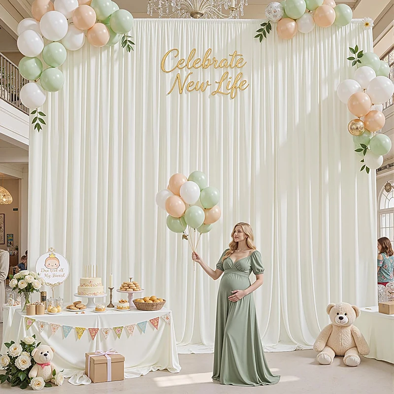1Panel White Backdrop Ceiling Drapes Wrinkle Free Tent Rod Pocket Curtains Fabric for Wedding Ceremony Birthday Party Decoration image 3