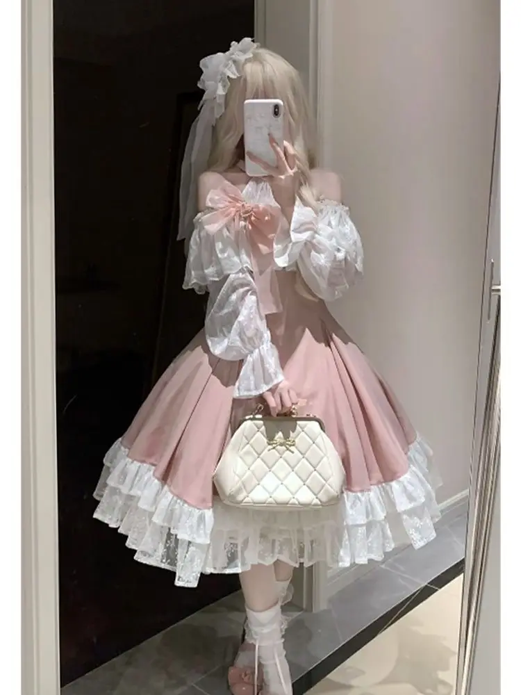 

MAGOGO Sweet new off-the-shoulder neckless Lolita-style dress with a fitted waist and wide skirt, suitable for daily wear