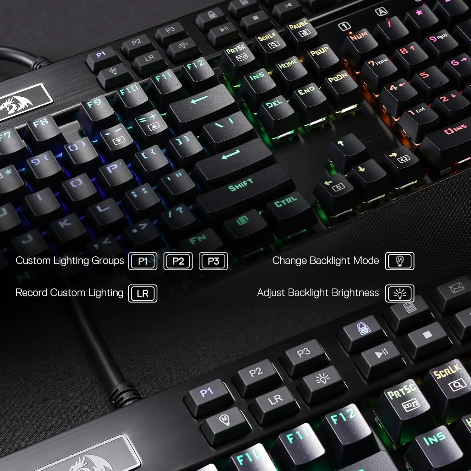 Redragon K550 RGB 게이밍 104 키 + 12 매크로 G 키 유선 기계식 및 손목 받침대 키보드 썸네일 3
