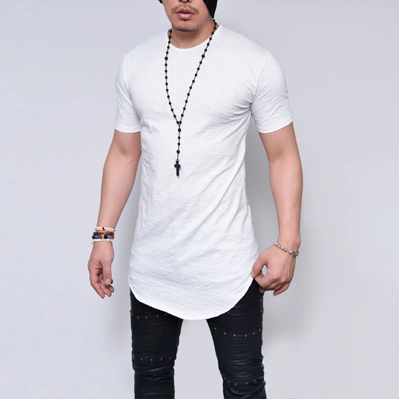 Men's Longline Curved Hem T Shirt Short Sleeve Slim Fit Casual Basic Tee