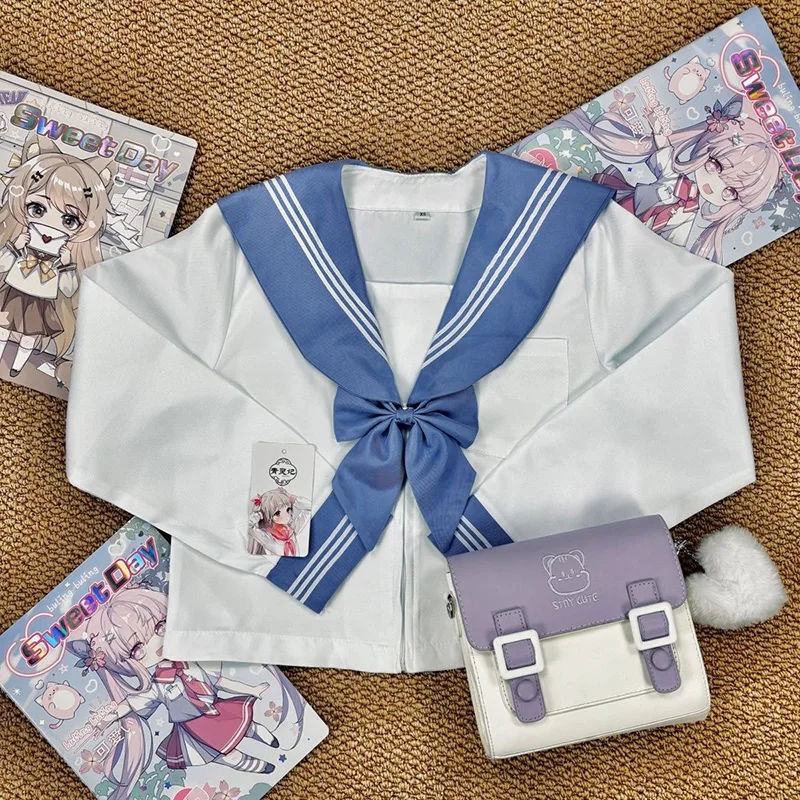 JK Uniforme da marinaio a tre libri blu autentico JK Uniforme scolastica ortodossa stile college di base Abito giapponese corto a maniche lunghe
