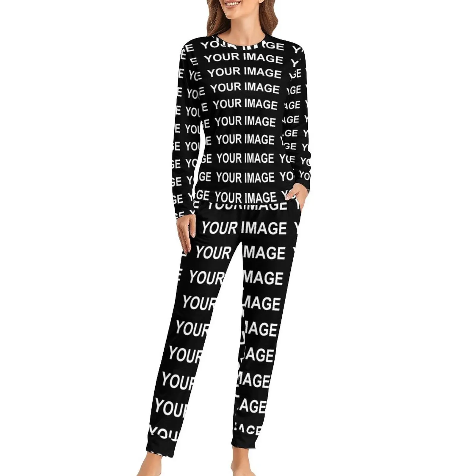 Your Image Customized Pajamas Custom Made Design 2 Pieces Room Pajama Sets Women Long-Sleeve Retro Oversized Nightwear