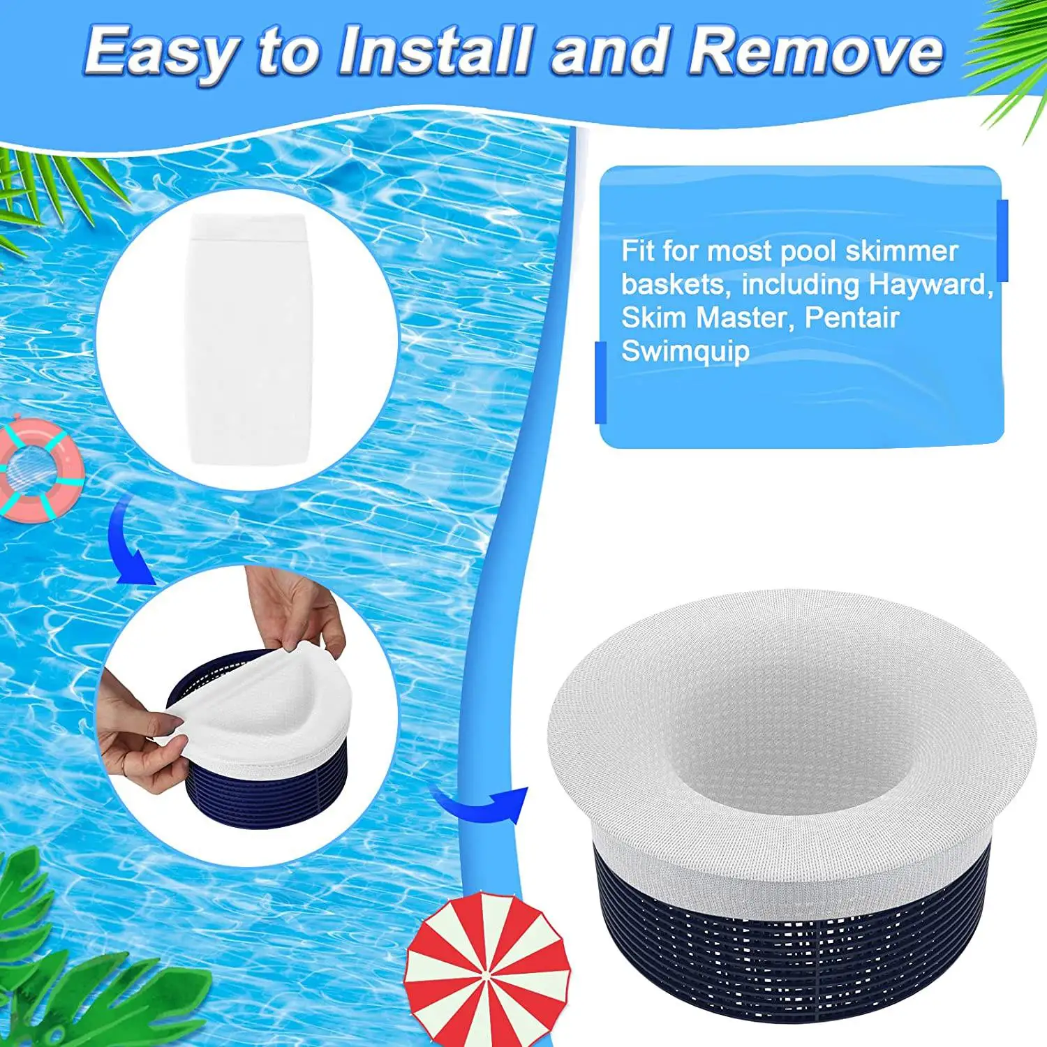 50 Pack Pool Skimmer Socks,for Inground & Above Ground Pool Skimmer Basket,Pool Pumps Fine Mesh Filter Sock Net,White