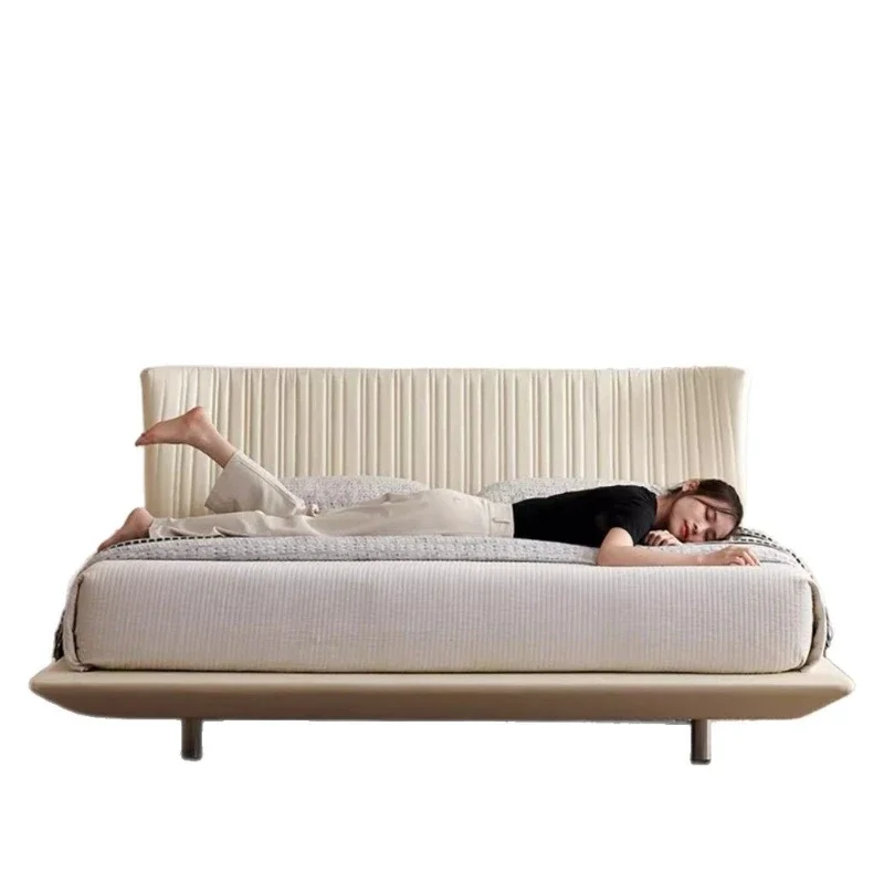 

Thin bedside bed Double modern simple small apartment master bedroom cream wind suspension bed