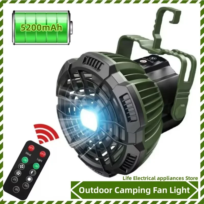 

Portable Outdoor Fan 5200mAh Lithium Battery Fan Adventure Camping Hanging Fan Lights LED Lighting Remote Control Timing