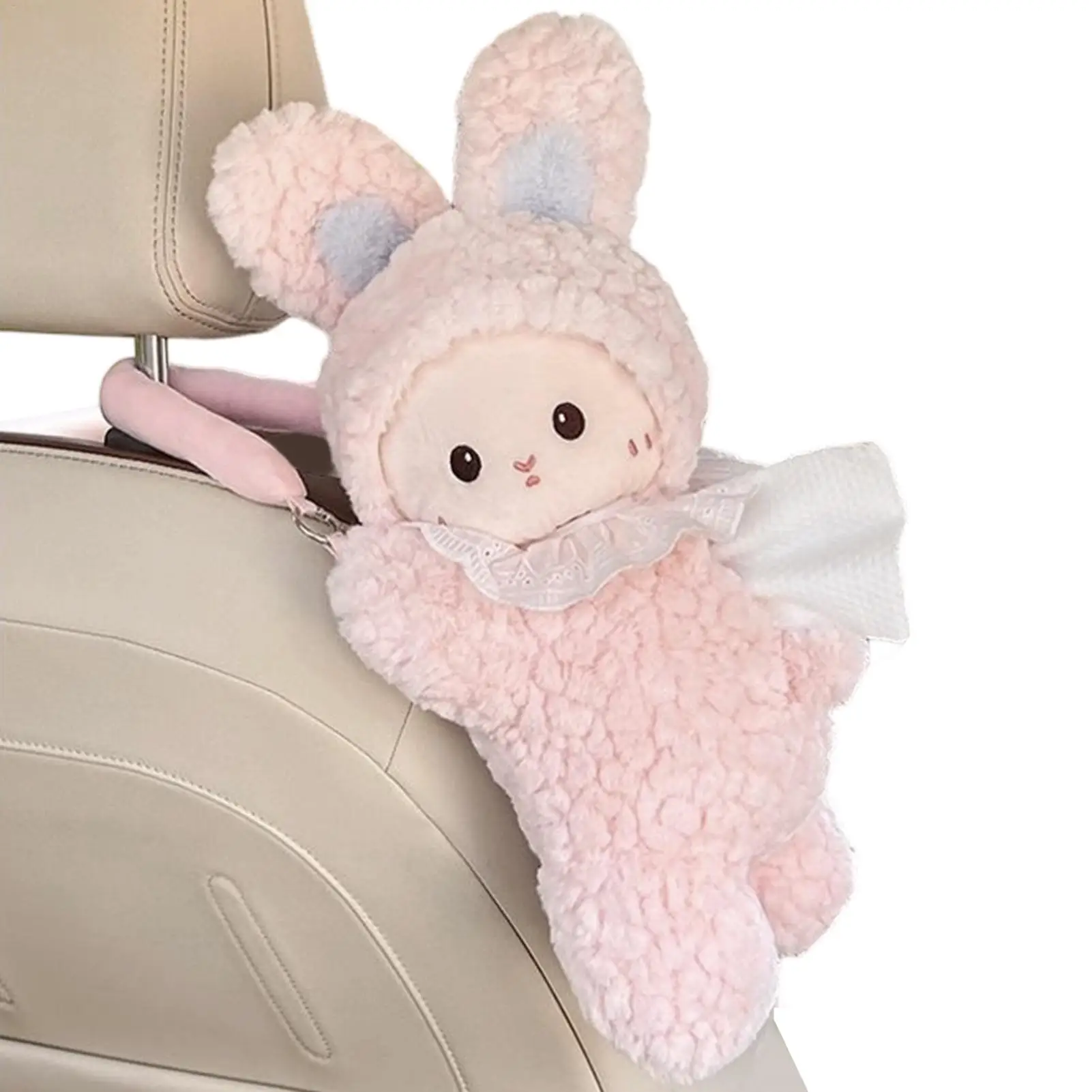 

Car Tissue Holder Cartoon Rabbit Napkin Dispenser Cute Tissue Box Cover for Truck RV Headrest Visor Console Armrest Desktop Home
