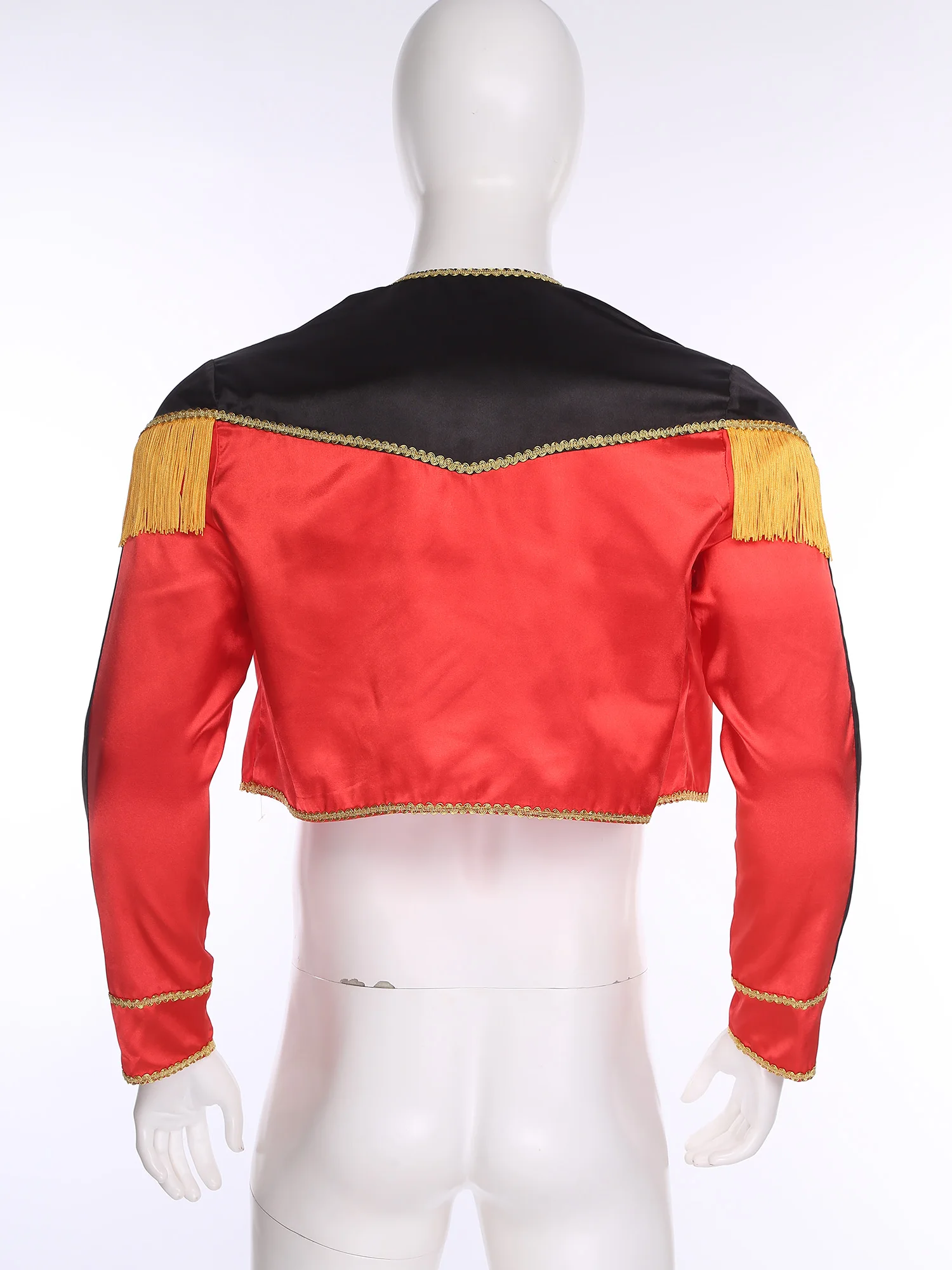 الرجال ماتادور تأثيري ازياء عيد الميلاد السيرك أداء الملابس معطف طويل الأكمام مفتوحة الجبهة الذهب جديلة تقليم شرابات سترة