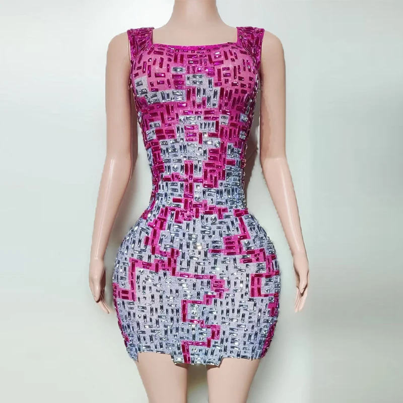 Neue Voller Strass Party Kleid Frauen Feiern Abendkleider Nachtclub Bar Festival Outfit Bühne Leistung Tragen XS10127