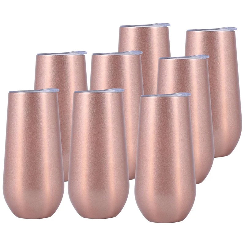 8 Packs Stemless Champagne Flutes Wine Tumbler, 6 OZ Double-Insulated Wine Tumbler With Lids Unbreakable Cocktail Cups