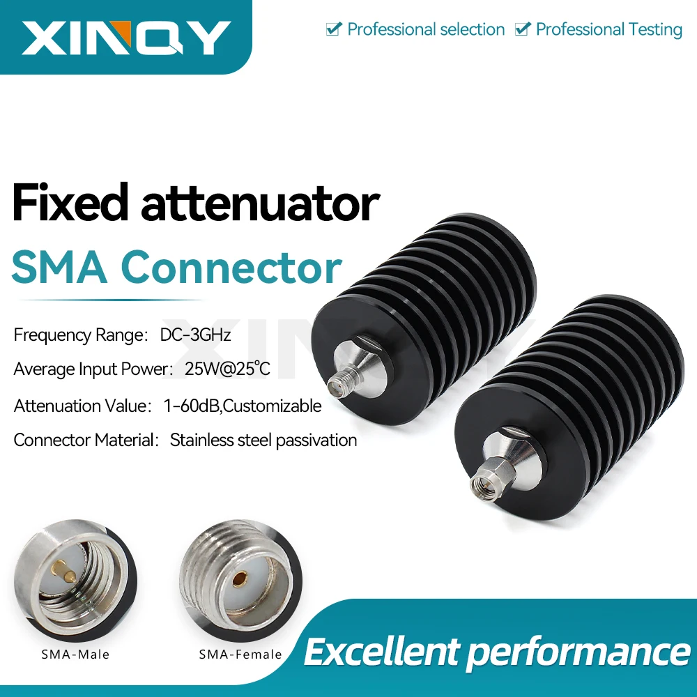 XINQY 3GHz N-type Coaxial Fixed Attenuator, 25W High Power, 1-60dB, N-JK RF Attenuator
