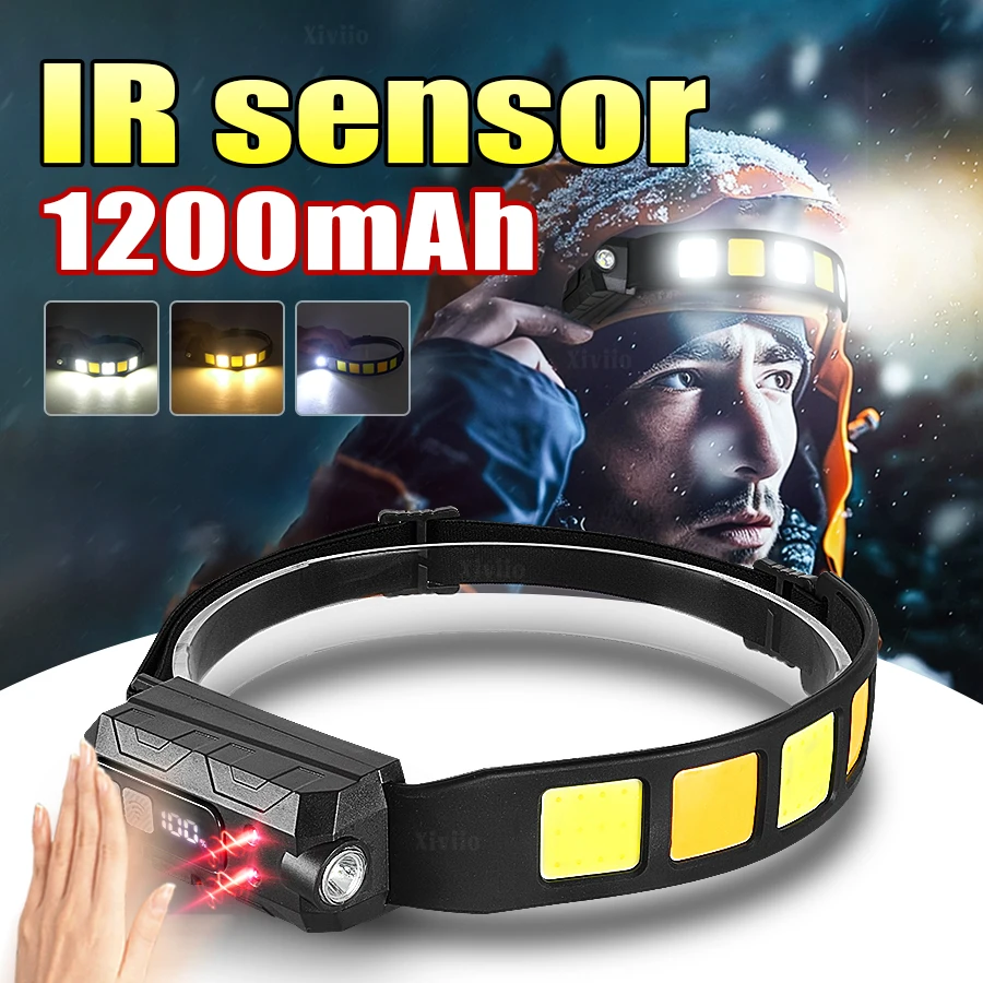مصباح أمامي قوي لاستشعار الضوء، مصباح رأس فائق السطوع، مصباح أمامي قابل لإعادة الشحن، مصباح رأس LED لإصلاح أعمال الصيد والتخييم