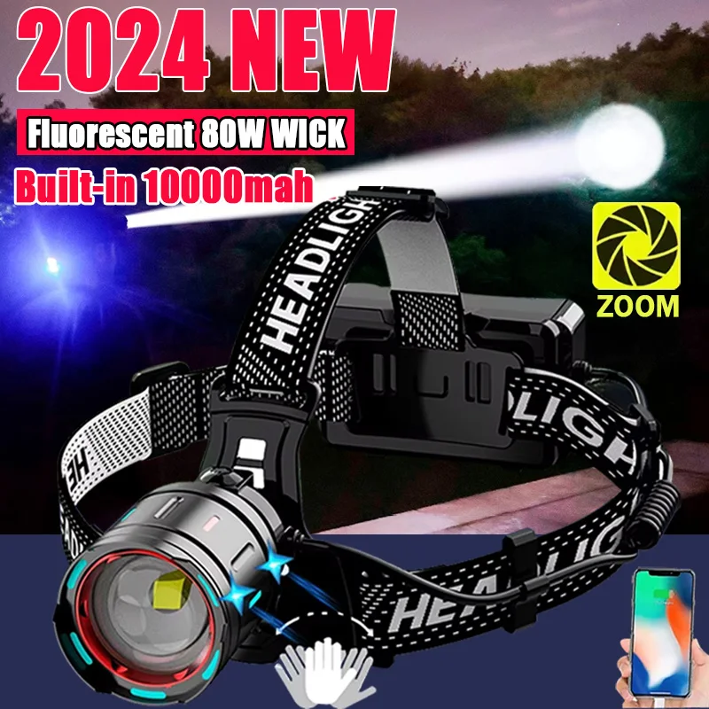 

2024 Ultra Powerful LED Headlamp Super Bright Long Range Head Flashlight USB Rechargeable Head Torch Fishing Hunting Head Light