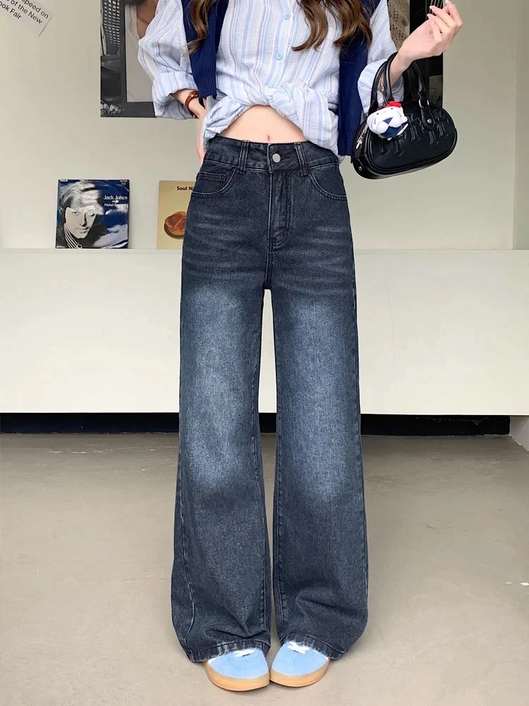 

Retro blue-gray flared jeans for women summer 2025 new casual hot girl high waist crotch-covering slimming floor-length pants