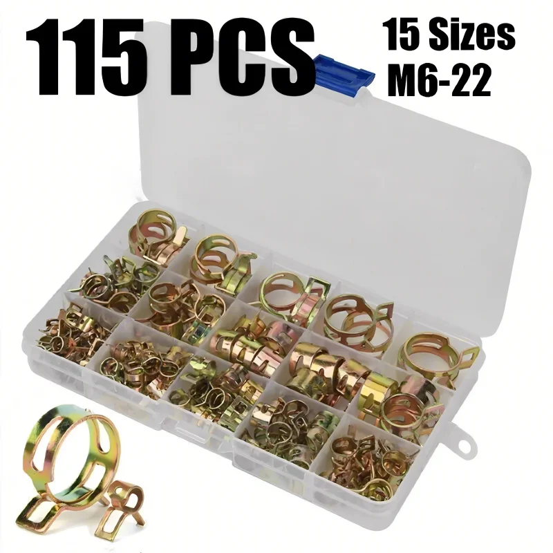 115 PCS 6-22mm spring hose clamps or pliers zinc plated gas water hose clamps metal tool types kit