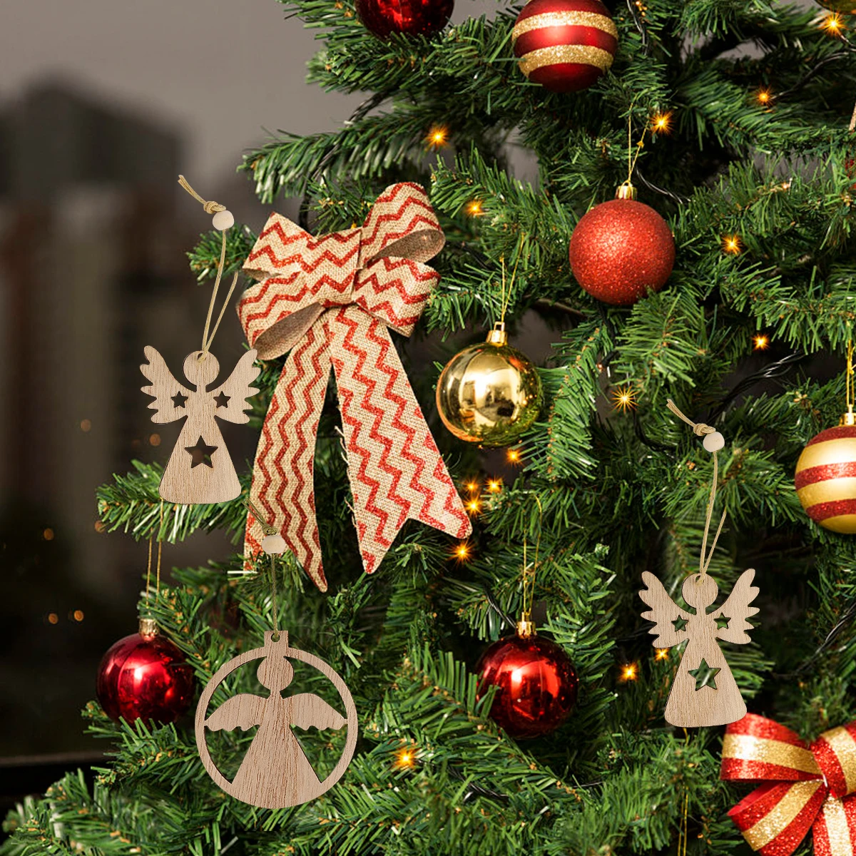 

12 Pcs Wooden Pendant Hanging Decorations Angel Shaped Party Christmas Tree Ornament Ornaments Pendants