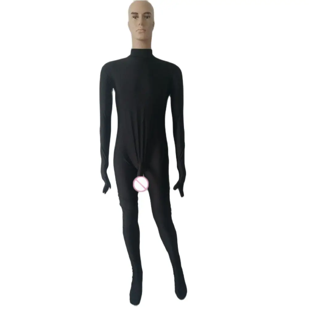 

Black Zentai catSuit Unitard Spandex full Body jumpsuit Wear Skin Tights men's with penis sheaths without hood