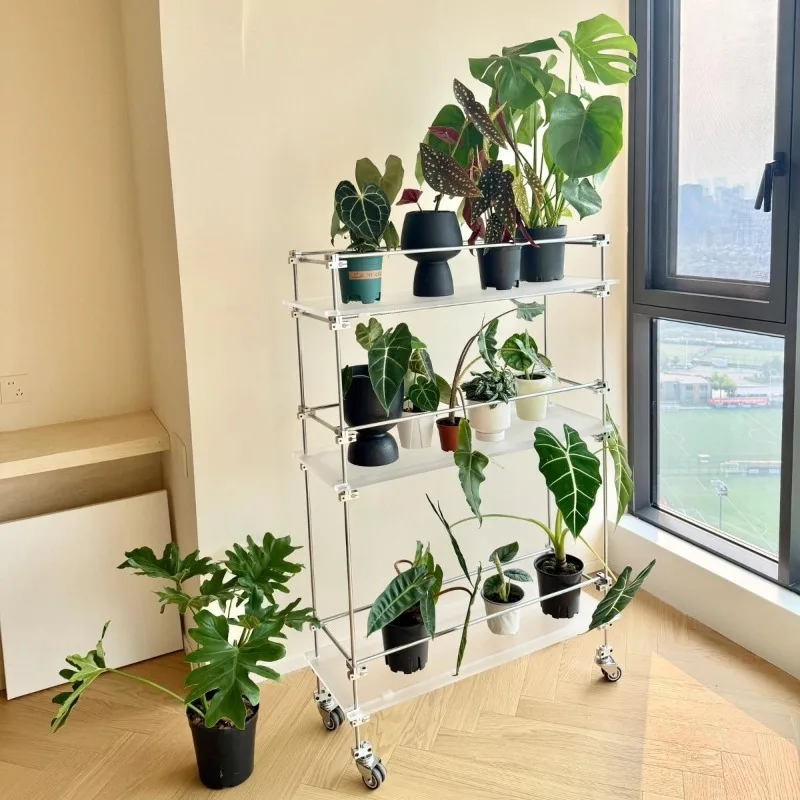 Flower shelf Multi-layer optical axis pulley Shelf Mobile living room Balcony