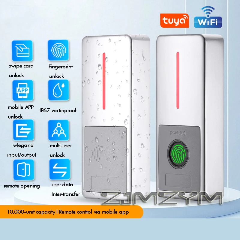 2.4G WIFI TUYA Zinc Alloy Metal Keypad IP67 Waterproof 10000 User RFID Card Reader WG26-44 Controler for Access Control System